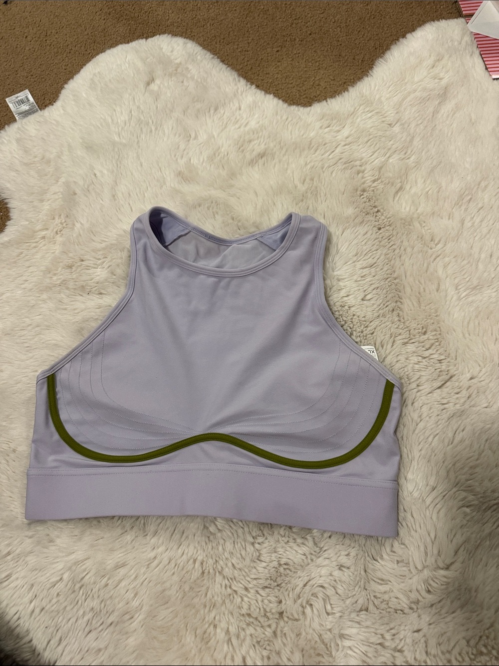 Fabletics Lavender High-Neck Sports Bra with Olive Trim
